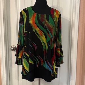 ❤️❤️ NWT Calessa Black Multicolor Lined Tunic Blouse Top Size 1X BEAUTIFUL!!